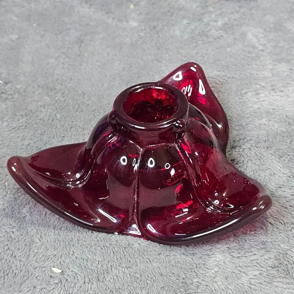 Vintage Ruby Red Glass Flower Candle Holders Set of 4 Star Shape Retro Decor